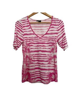 Bylyse t-shirt short sleeve Vneck pink white stripes dye lightweight small